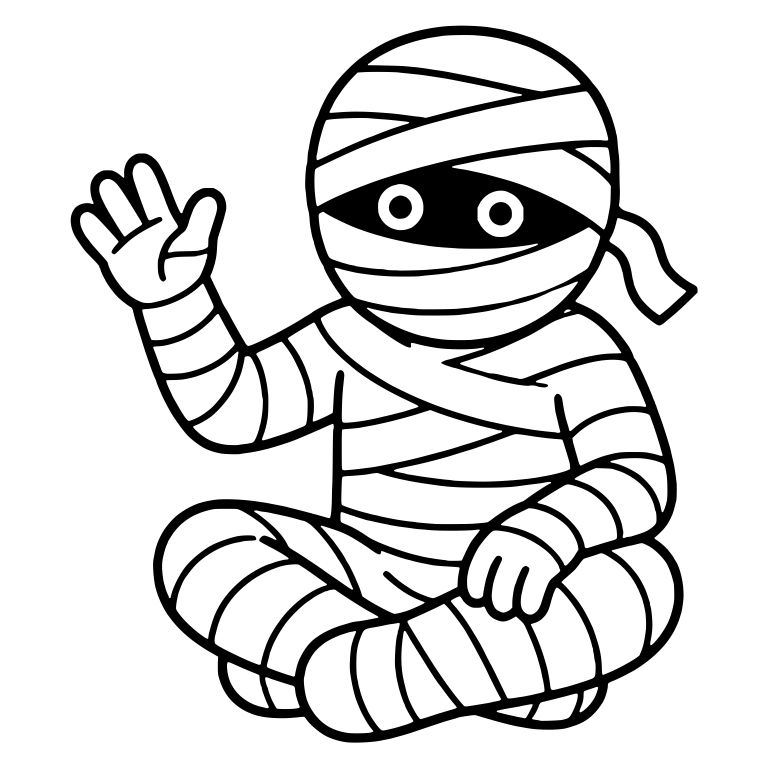 Cross-Legged Mummy Waving Hello — free fantasy-creature SVG cut file