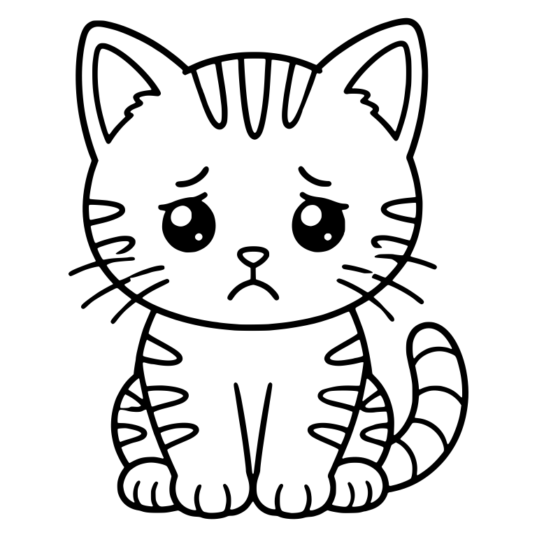 Sad Tabby Kitten Sitting With Worried Eyes — free animal SVG cut file