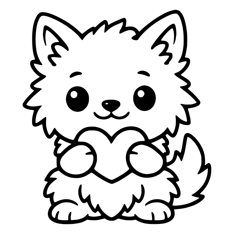 Wolf Pup Hugging a Big Heart — free animal SVG cut file