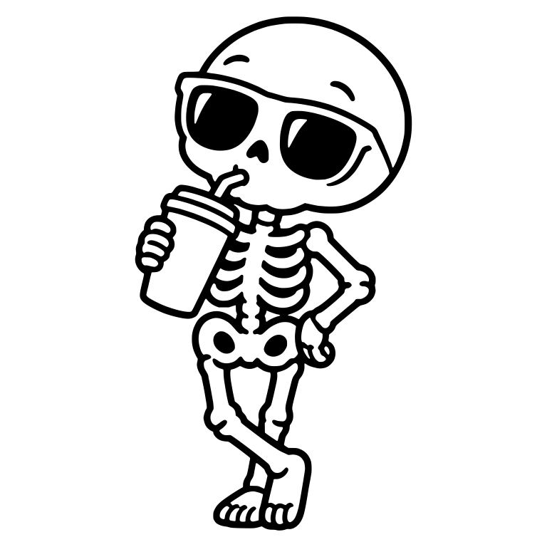 Cool Skeleton in Sunglasses Sipping Iced Coffee — free skeleton SVG cut file