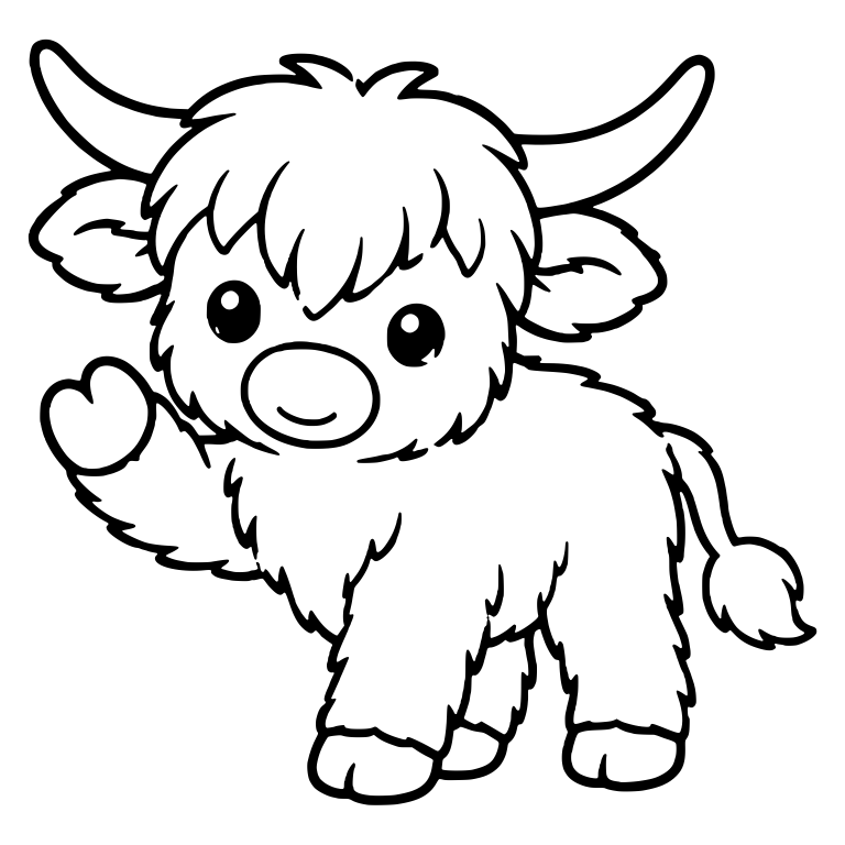 Standing Highland Calf Waving a Heart-Shaped Hoof — free animal SVG cut file