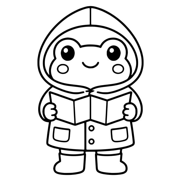 Hooded Raincoat Frog in Rain Boots Reading a Map — free animal SVG cut file