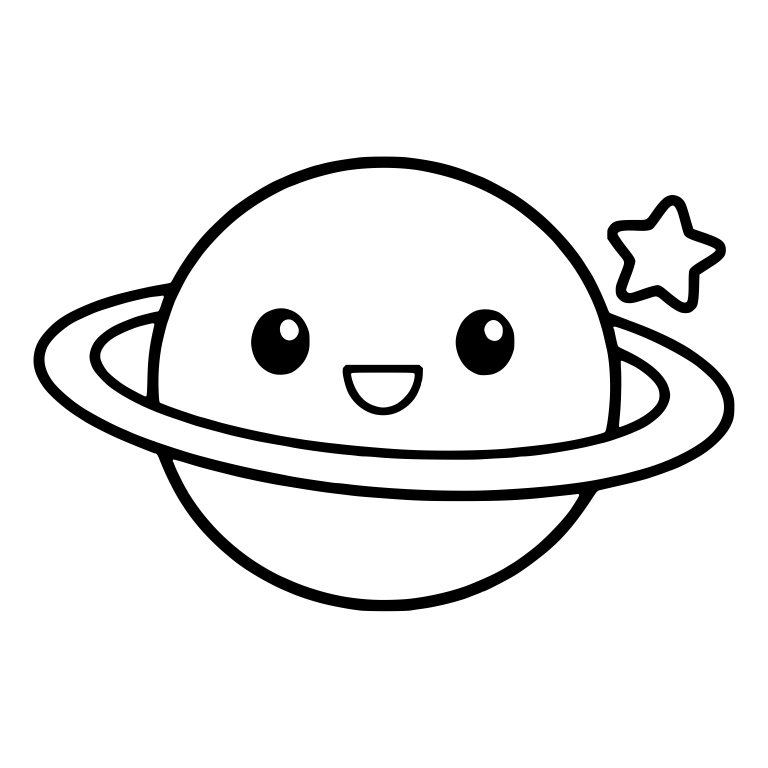 Kawaii Ringed Planet with Smiling Face and Star — free space SVG cut file