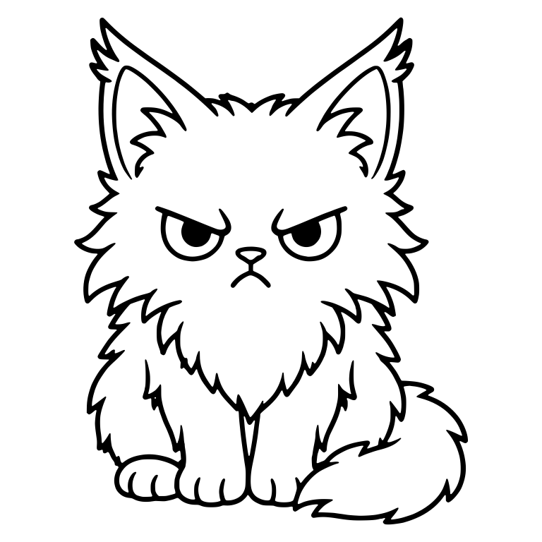Cranky Fluffy Kitten Sitting With Pointy Ears — free animal SVG cut file