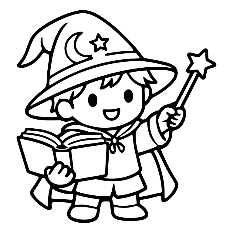 Young Wizard With Open Book and Star Wand — free characters SVG cut file