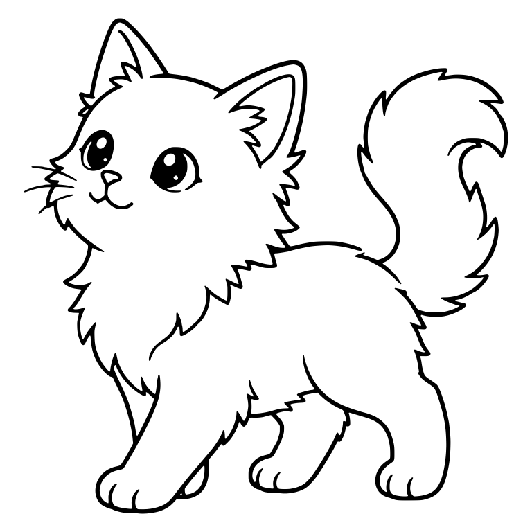 Fluffy Kitten Standing and Looking Up — free animal SVG cut file