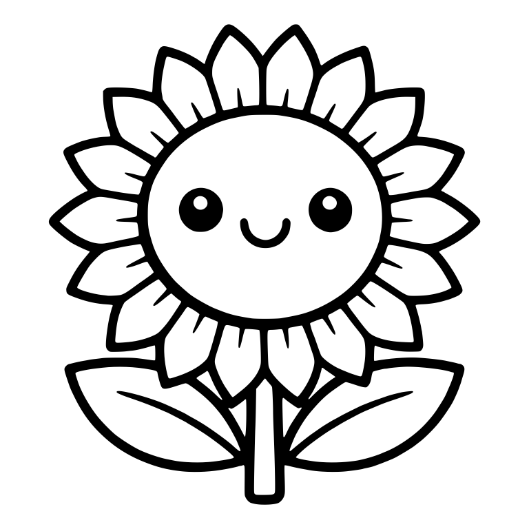 Smiling Sunflower With Veined Petals and Leaves — free floral SVG cut file