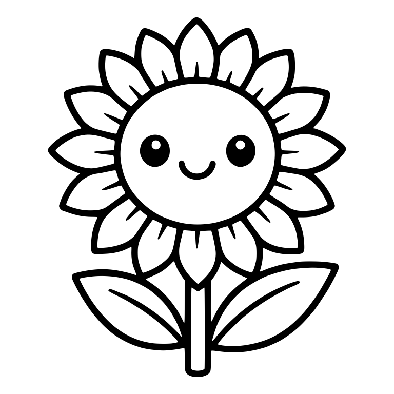 Kawaii Sunflower With Pointed Petals and Smiling Face — free floral SVG cut file