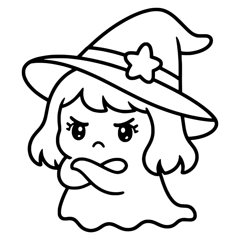 Pouting Ghost Girl in a Witch Hat With Star — free fantasy-creature SVG cut file