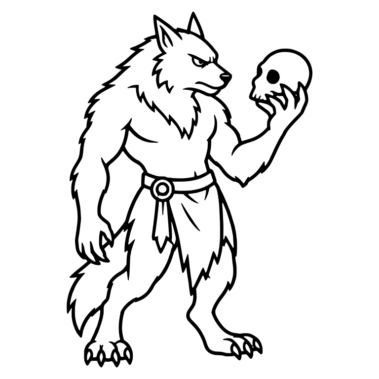 Standing Werewolf Holding Up a Skull — free fantasy-creature SVG cut file