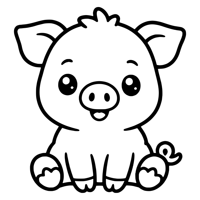 Sitting Piglet with Big Eyes and Curly Tail — free animal SVG cut file
