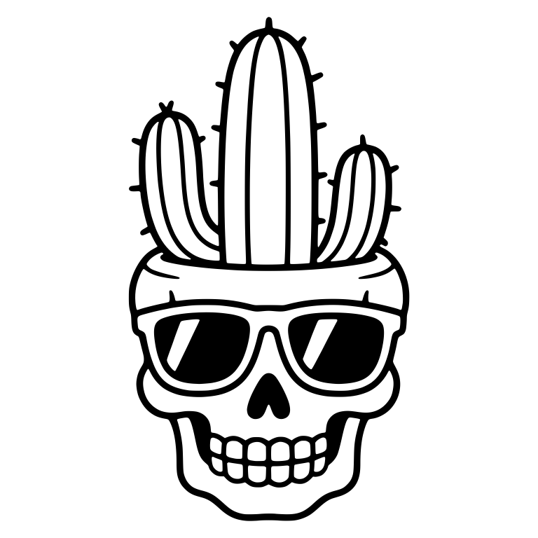 Cool Skull Planter In Sunglasses With Columnar Cacti — free skeleton SVG cut file