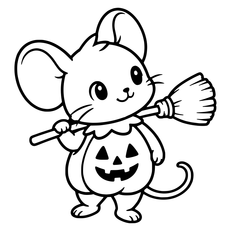 Mouse in Pumpkin Costume Carrying Broom — free animal SVG cut file