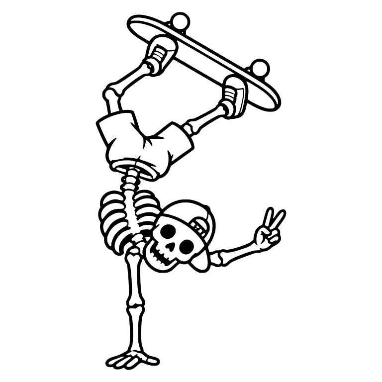 One-Hand Handstand Skeleton Skater with Peace Sign — free skeleton SVG cut file