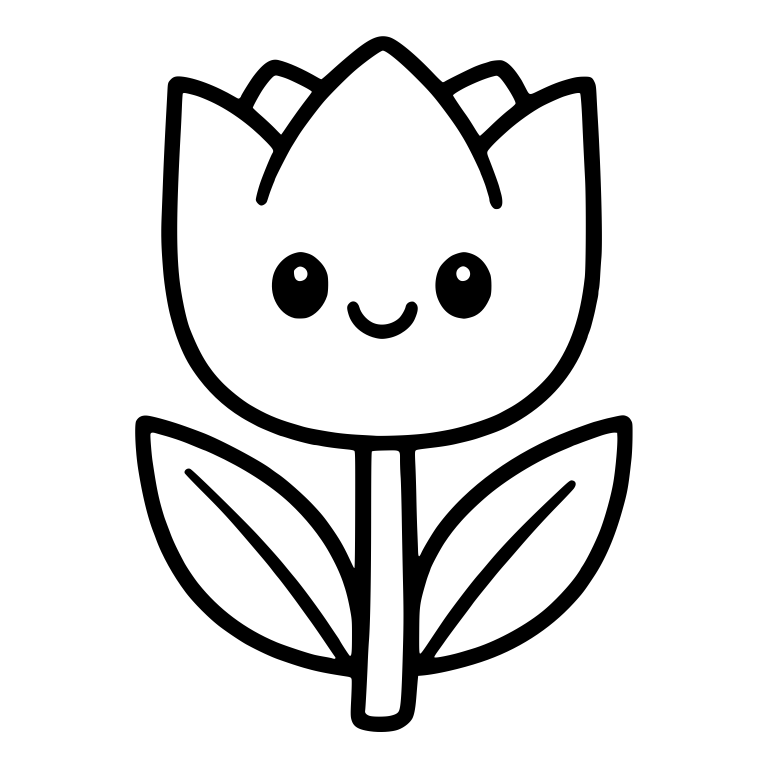 Smiling Tulip With Back Petals and Veined Leaves — free floral SVG cut file