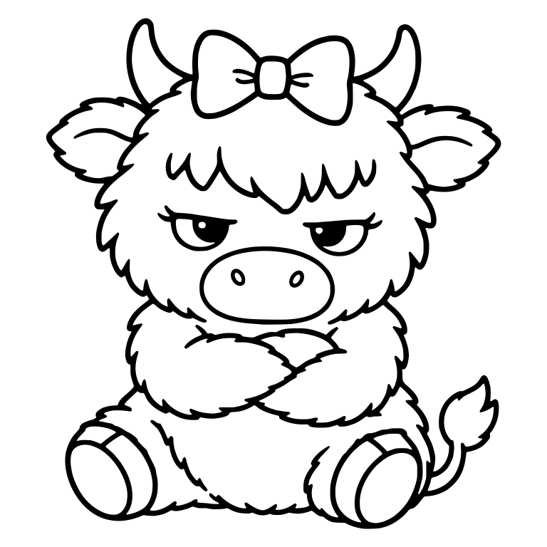 Sassy Fluffy Highland Cow With Bow and Crossed Arms — free animal SVG cut file