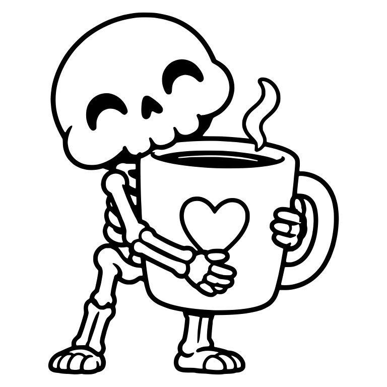 Skeleton Hugging a Giant Heart Coffee Mug — free skeleton SVG cut file