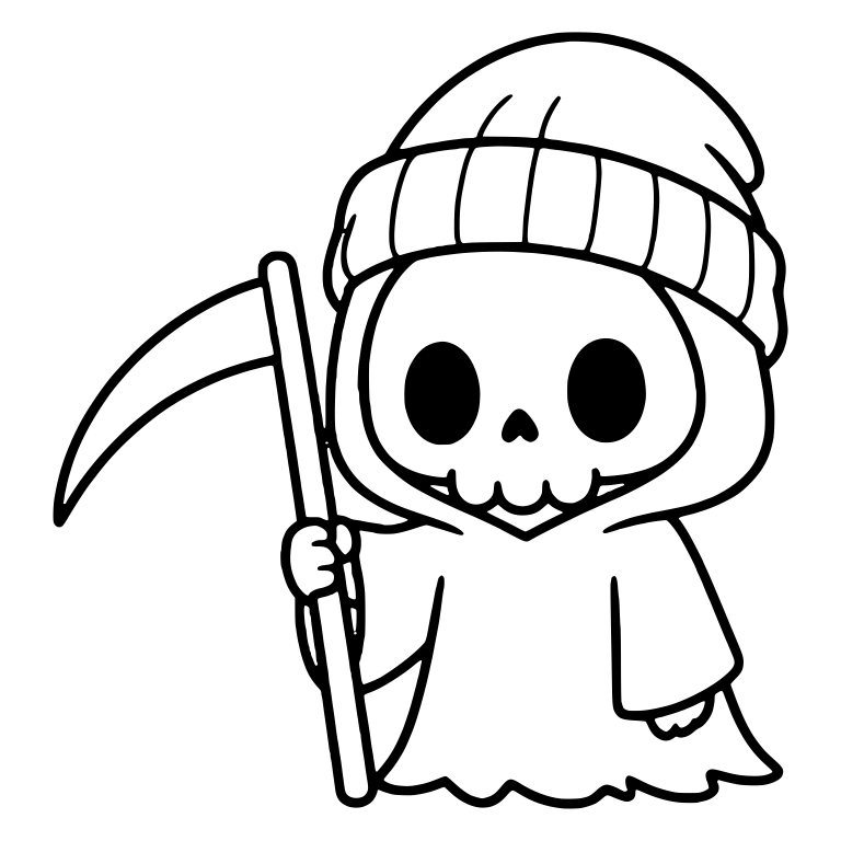Standing Beanie Reaper With Big Eyes and Scythe — free characters SVG cut file