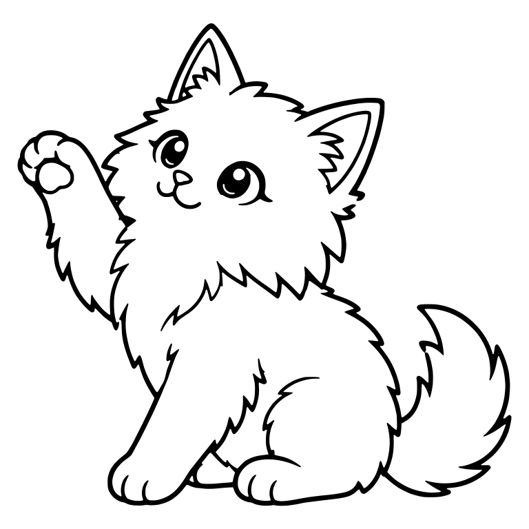 Fluffy Kitten Looking Up With Raised Paw — free animal SVG cut file