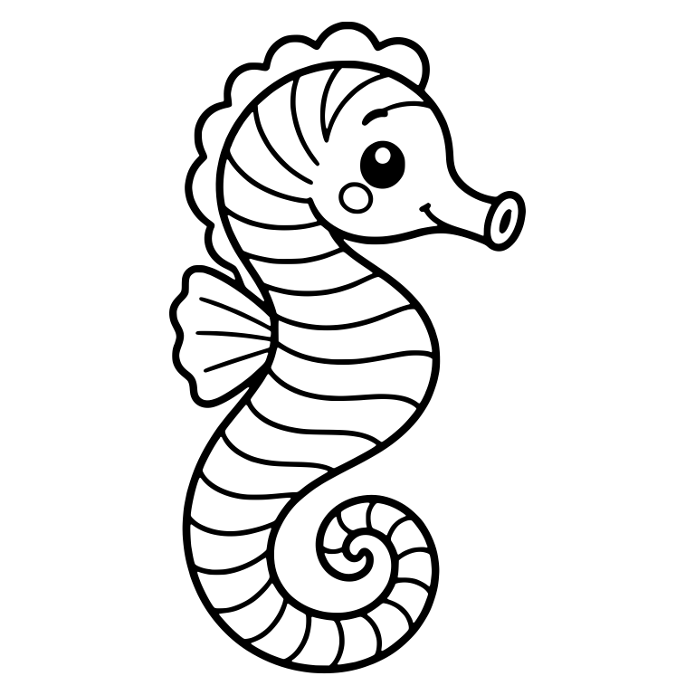 Kawaii Slim Striped Seahorse with Blush Cheek and Fan Fin — free animal SVG cut file