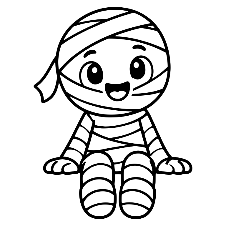 Cheerful Mummy Sitting With Loose Bandage End — free fantasy-creature SVG cut file