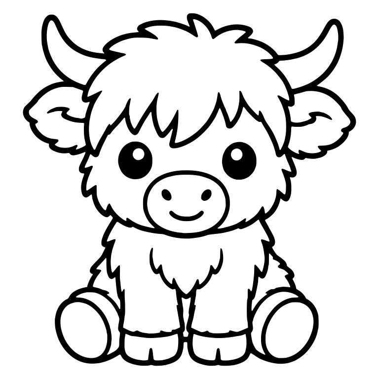 Smiling Highland Cow Calf with Long Curved Horns — free animal SVG cut file