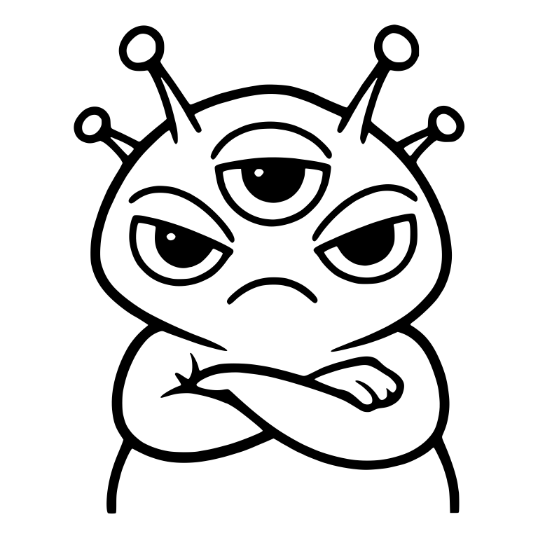 Grumpy Three-Eyed Alien With Four Antennae And Crossed Arms — free fantasy-creature SVG cut file