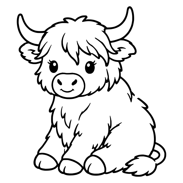 Sitting Highland Calf With Eyelashes and Tilted Head — free animal SVG cut file