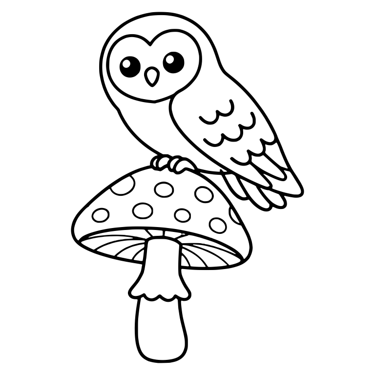 Heart-Faced Owl on Leaning Mushroom With Frilled Stem — free animal SVG cut file