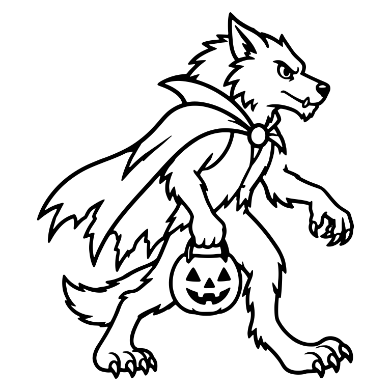 Caped Werewolf Carrying Jack-O'-Lantern Pail — free fantasy-creature SVG cut file