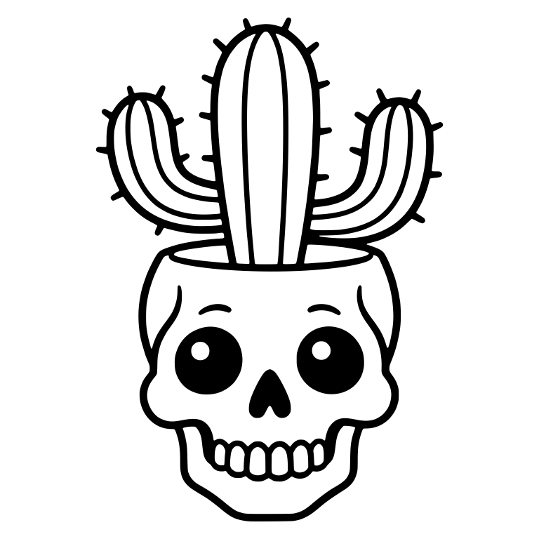 Wide-Eyed Skull Planter With Three-Armed Spiny Cactus — free skeleton SVG cut file
