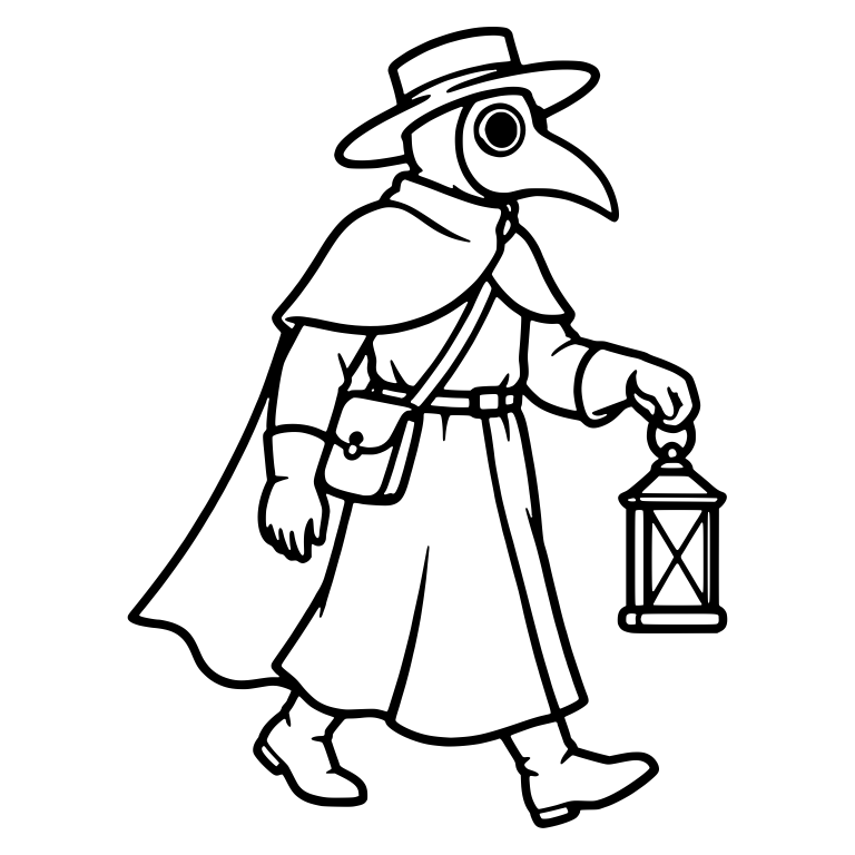 Walking Plague Doctor Carrying A Hanging Lantern — free characters SVG cut file