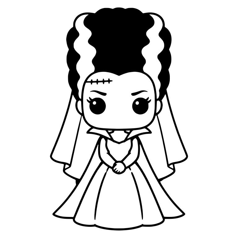 Stern Monster Bride With High Collar And Flared Gown — free fantasy-creature SVG cut file