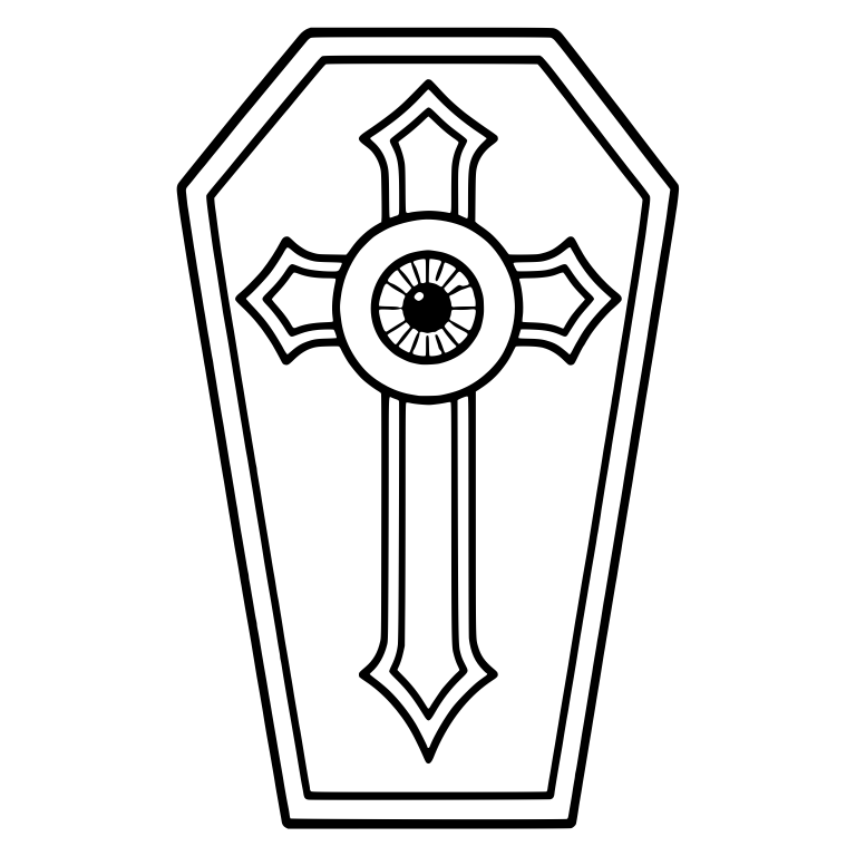 Coffin with Ornate Cross and Eyeball Center — free objects SVG cut file