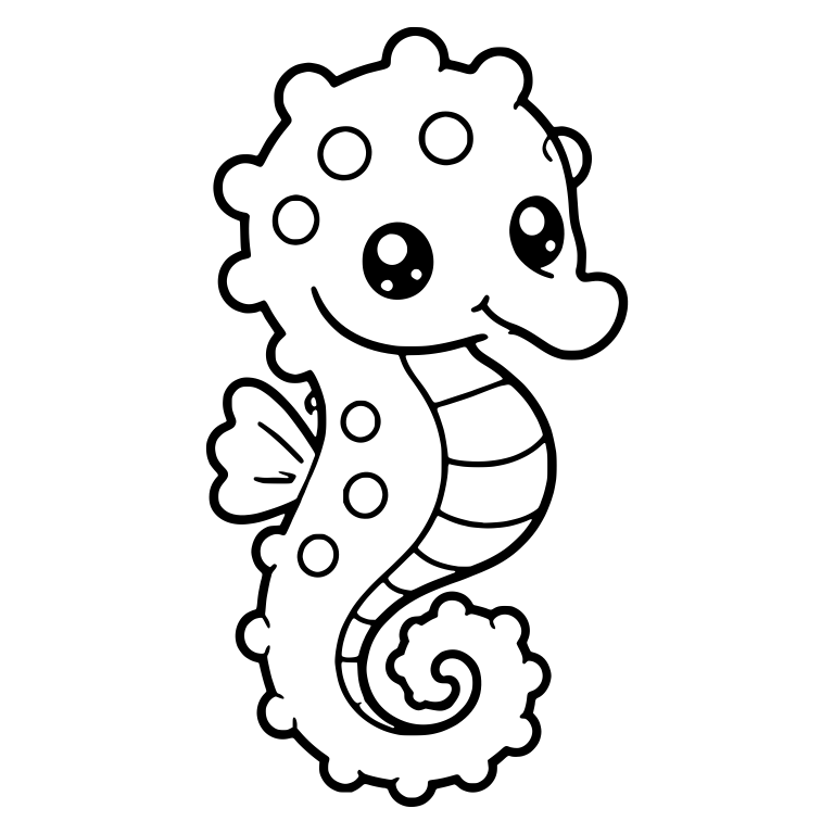 Right-Facing Kawaii Seahorse with Spots and Bumpy Crest — free animal SVG cut file