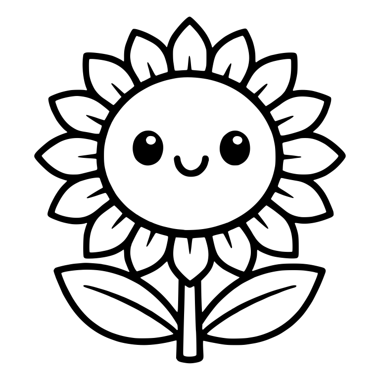 Sunflower With Overlapping Petals and Wide Leaves — free floral SVG cut file
