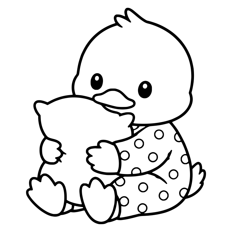 Duckling Hugging Pillow in Polka Dot Pajamas — free animal SVG cut file