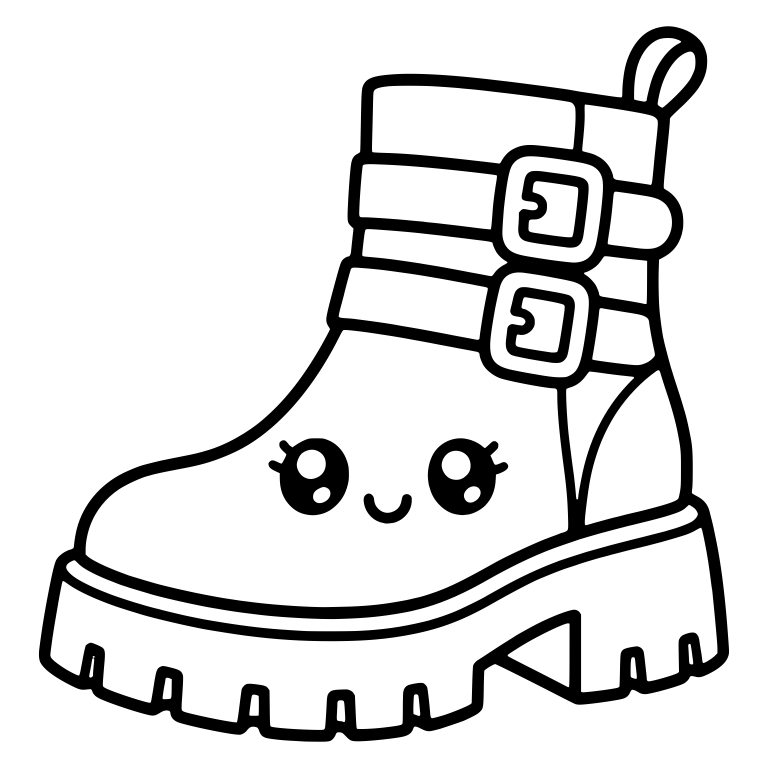 Kawaii Chunky Ankle Boot With Double Buckle Straps — free objects SVG cut file