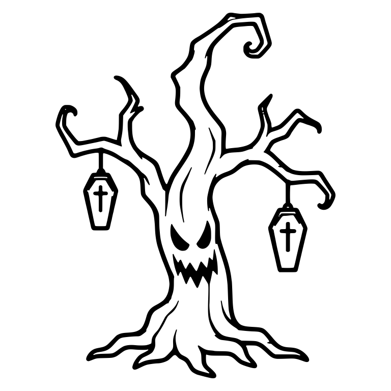 Curled Top Tree with Two Cross Coffins — free fantasy-creature SVG cut file