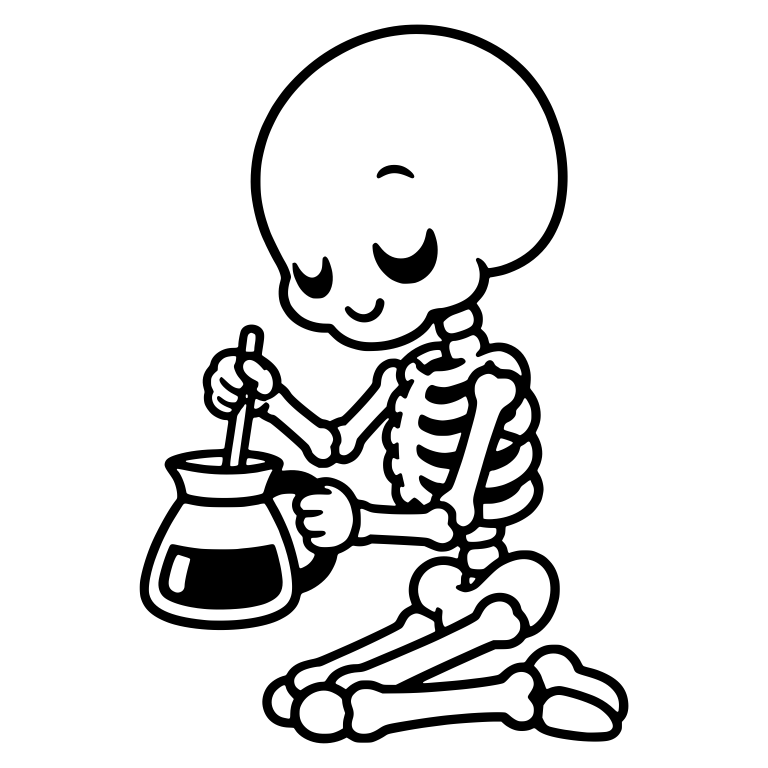 Kneeling Skeleton Stirring a Coffee Pot — free skeleton SVG cut file