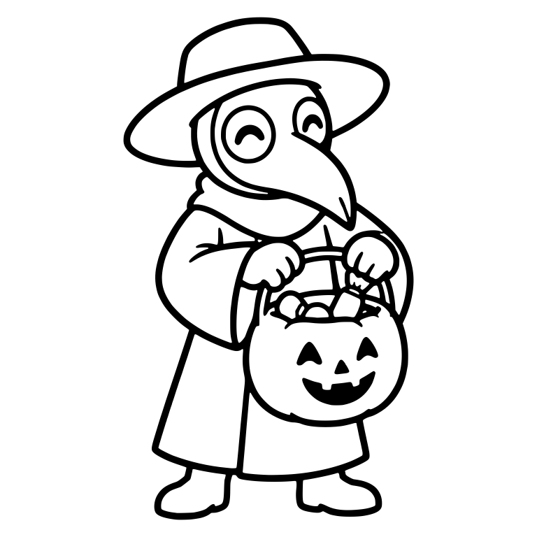 Happy Plague Doctor With Pumpkin Candy Bucket — free characters SVG cut file