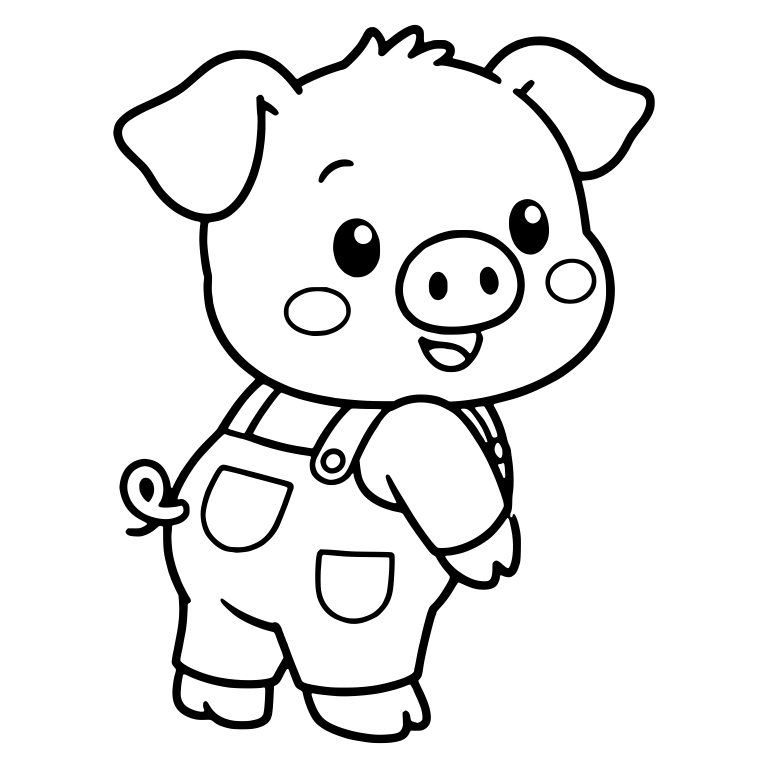 Piglet In Overalls Looking Over Its Shoulder — free animal SVG cut file