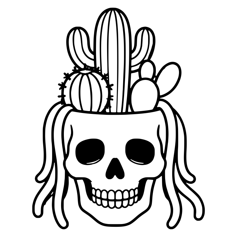 Skull Planter With Rat Tail Cactus and Mixed Cacti — free skeleton SVG cut file