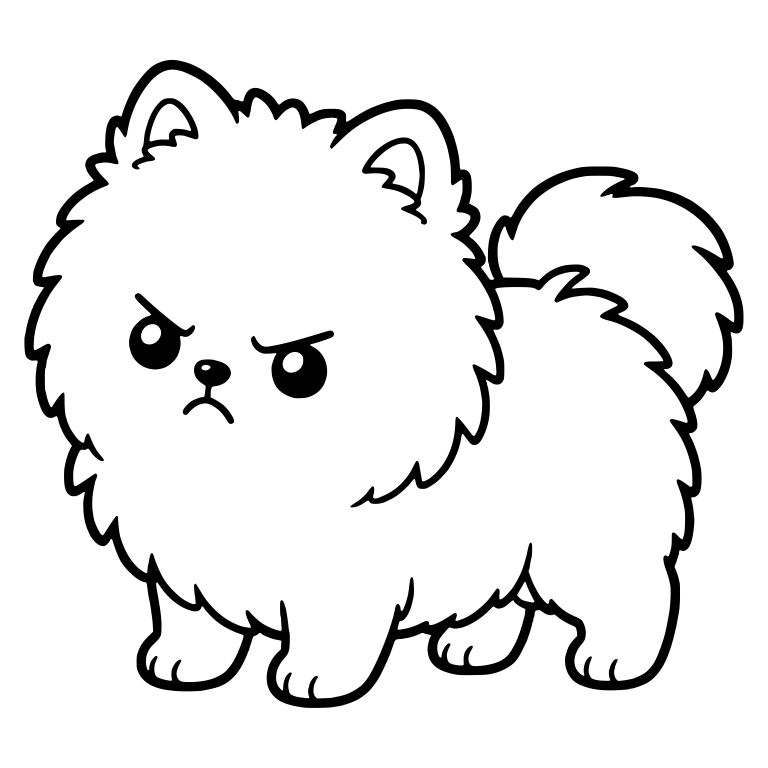Grumpy Pomeranian Standing with Round Eyes and Curled Tail — free animal SVG cut file