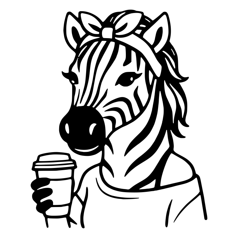 Zebra with Bow Headband Holding Coffee Cup — free animal SVG cut file
