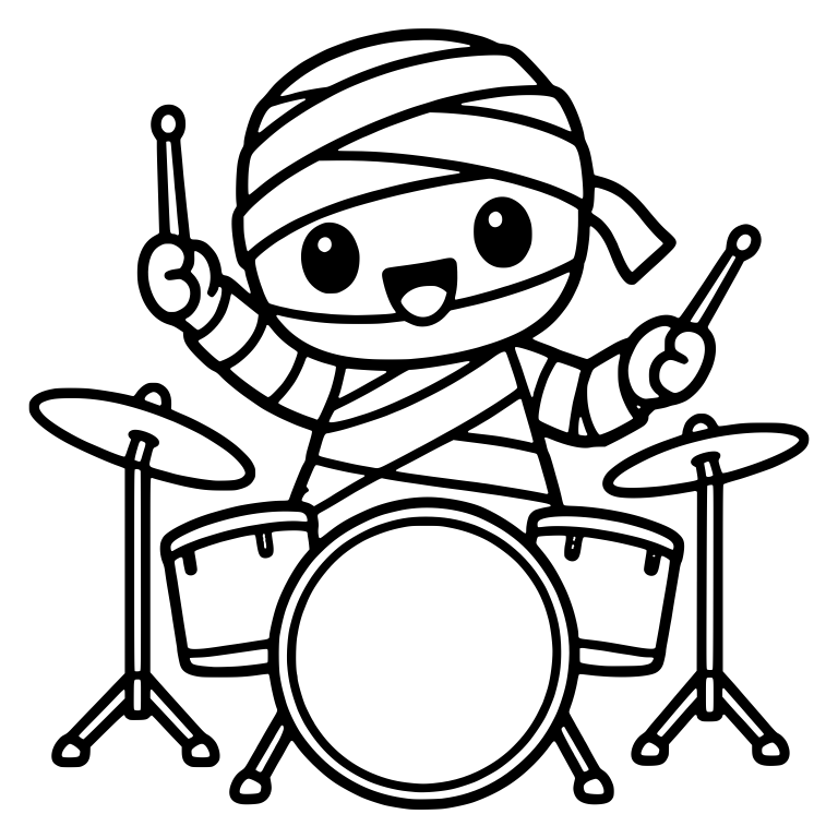 Mummy Playing Drum Kit With Drumsticks Raised — free fantasy-creature SVG cut file