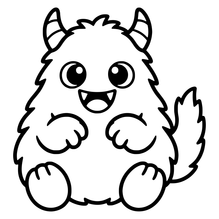Sitting Fluffy Horned Monster With Bushy Tail — free fantasy-creature SVG cut file