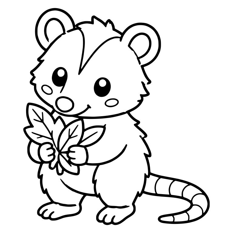 Opossum Cuddling a Bunch of Leaves — free animal SVG cut file