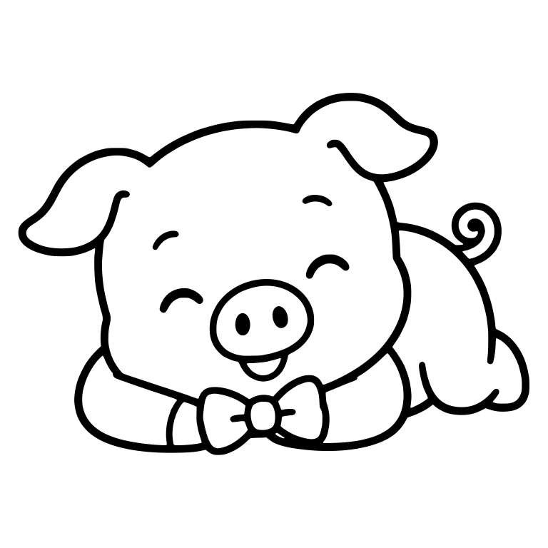 Smiling Bowtie Piglet Lying Down with Closed Eyes — free animal SVG cut file