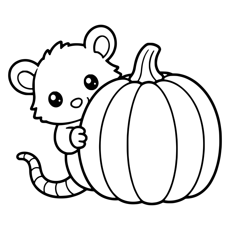 Opossum Peeking Out from Behind a Giant Pumpkin — free animal SVG cut file